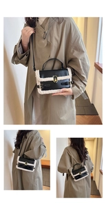 Chic women's crossbody bag featuring black leather with plush faux fur trim and gold clasp