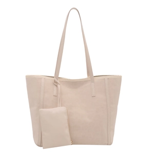 Grande borsa tote beige leopardata con pochette interna e dettagli di cuciture verticali