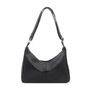 Minimalistische schwarze Hobo-Tasche aus Leder mit verstellbarem Riemen und goldener Hardware