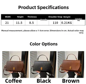 Classic retro crossbody bag size specifications in brown, black and coffee PU leather