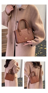 Three ways to wear brown embossed crossbody bag with chain strap and top handles