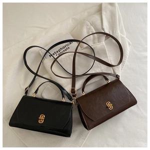 Flat lay of minimalist black and brown leather handbags with golden twist locks