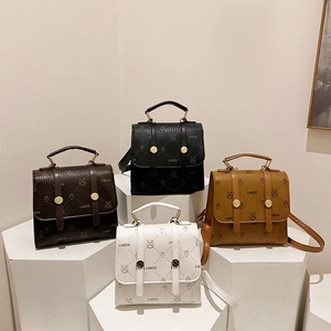 Retro Cartoon Animal Print Mini Backpack PU Leather Plush Charm Multiway Shoulder Bag Handbag Urban Simple Women