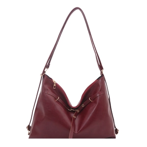 Deep red soft leather hobo bag with adjustable buckle straps and large capacity