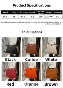 Spécifications de taille et options de couleurs pour le sac à main trapèze en cuir PU chic