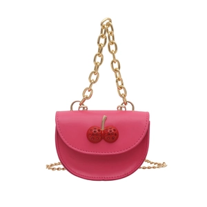 Magenta PU leather crossbody bag with sparkling red crystal cherries and gold chain