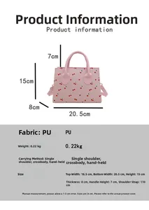 Dettagli dimensionali per borsa a mano rosa in PU con stampa ciliegia e tracolla