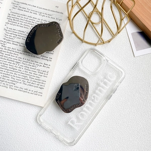 Metallic phone grip with Romantic text on clear case and artistic folding bracket