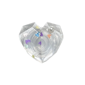 Transparent heart-shaped phone grip with faceted resin and colorful mini inserts