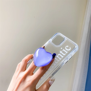 Klare Handyhülle mit lila 3D-Herz-Halterung und romantischem Schriftzug-Design