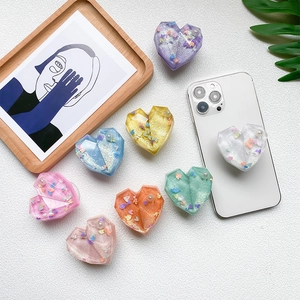 3D heart glitter phone socket stand with pearls and sequins in various colors
