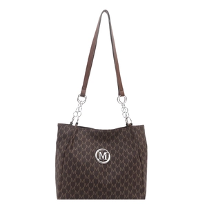 Sac fourre-tout marron avec motif monogramme M et bandoulière en chaîne métallique