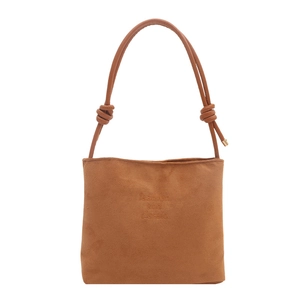 Minimalist brown suede shoulder bag featuring fashion and classic embossing and cord straps