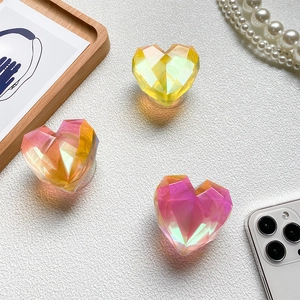 Colorful heart-shaped faceted gemstone phone grip socket with 3D gradient finish
