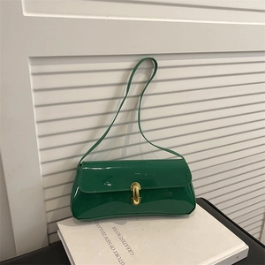 Vintage grüne Lackleder-Schultertasche mit goldenem Schloss für moderne Frauen