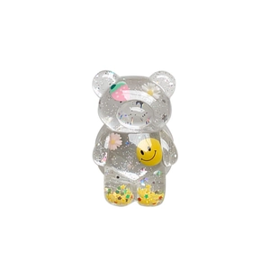 Cute transparent resin bear phone stand with floral glitter and strawberry charms