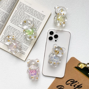Cute transparent 3D bear phone grip holders with colorful glitter and Sweet text