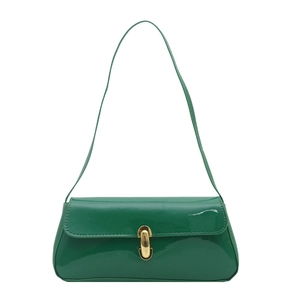 Sac à épaule minimaliste en cuir verni vert foncé avec fermoir rotatif en métal doré