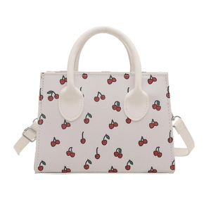 Chic cream tote bag with cherry print, dual top handles and adjustable shoulder strap