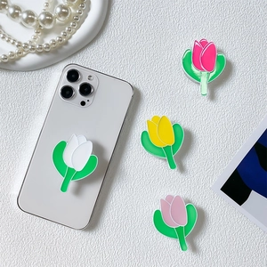 Tulip flower phone grip socket in four colors on white background for mobile cases