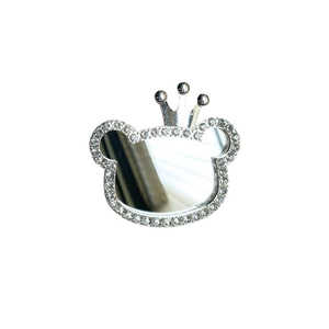 Rhinestone crown bear collapsible phone grip with mirror and sparkling silver metal frame