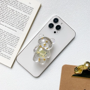 Transparent resin bear phone grip with purple sequins and gold Sweet lettering