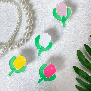 Minimalist tulip flower phone socket grip set in pink white yellow and rose red colors