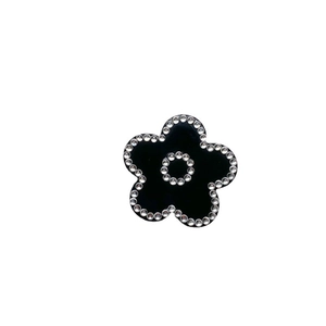 Luxurious black enamel five-petal flower phone socket stand with sparkling crystal rhinestones