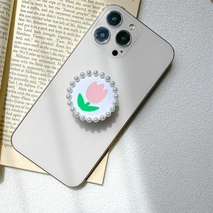 Support De Téléphone Tulipe Extensible Griptok Avec Base En Métal Et Faux Künstliche Perles Floral Style Coréen Pour Smartphone
