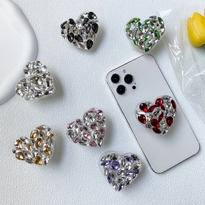 Heart Shaped Rhinestone Phone Grip Bling Sparkling Collapsible Socket Luxury Telescopic Stand Accessory For Smartphone