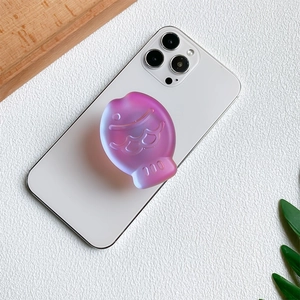 Chic 3D laser fish mobile phone grip with pink blue gradient for cute smartphone decor