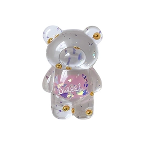 Transparent bear phone socket grip with glitter and Sweet print decoration