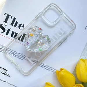 Heart Shape Resin Phone Stand Griptok Foldable Air Cushion Grip Glitter Star Artificial Pearl Flower Decoration Portable Accessory