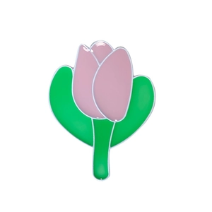 Pink tulip flower phone grip socket with green leaves for phone case decoration
