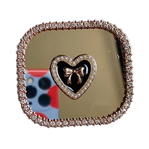 Luxury square phone socket with rhinestones, heart pearl detail, and mirror finish surface