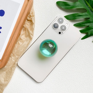 Teal green holographic glitter phone grip tok with expandable socket on white phone case