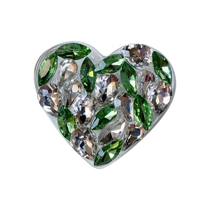 Luxurious heart-shaped phone grip with sparkling green and clear rhinestones
