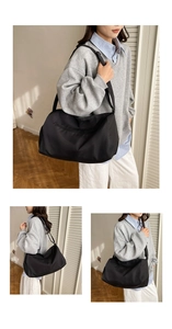 Macro detail of high-density nylon black crossbody bag showing zipper and water-resistant fabric
