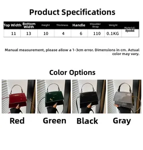 Detailed size chart for the solid color mini square bag with dimensions and measurements