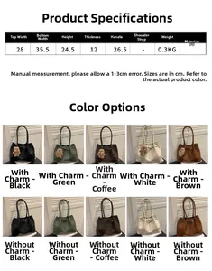 Detailed size chart and multi-color specifications for the large capacity PU leather tote bag