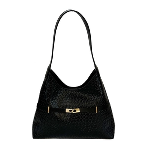 Sac hobo vintage noir tressé avec boucle en métal doré et bandoulière en cuir chic