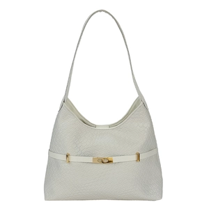 Elegant white crocodile embossed hobo shoulder bag with minimalist gold metal buckle