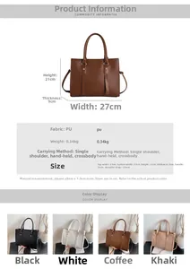 Detailed size chart and multi-color options for the crocodile pattern tote handbag