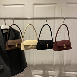 Leopard Print Baguette Bag Faux Suede Vintage Underarm Shoulder Bag With Gold Lock Fashion Simple For Women