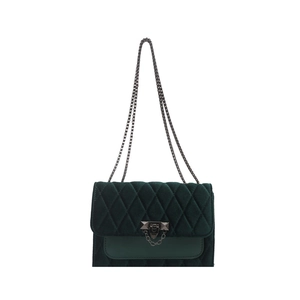 Elegant dark green velvet crossbody bag with quilted diamond pattern and chain strap