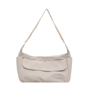 Beige Japanese style messenger bag with adjustable strap and front pocket detail