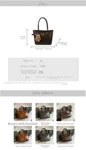 Detailed size chart for large PU leather tote bag with dimensions and strap specifications