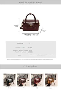 Detailed chart and color options for the compact retro faux leather crossbody handbag