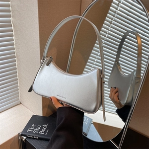 Women PU Leather Underarm Shoulder Bag Fashion Crescent Baguette Solid Color Trendy Handbag For Daily Shopping Travel