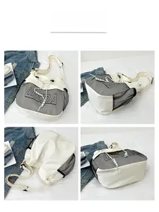 Multi-angle views of a white nylon tote bag with black mesh and ULTRA logo